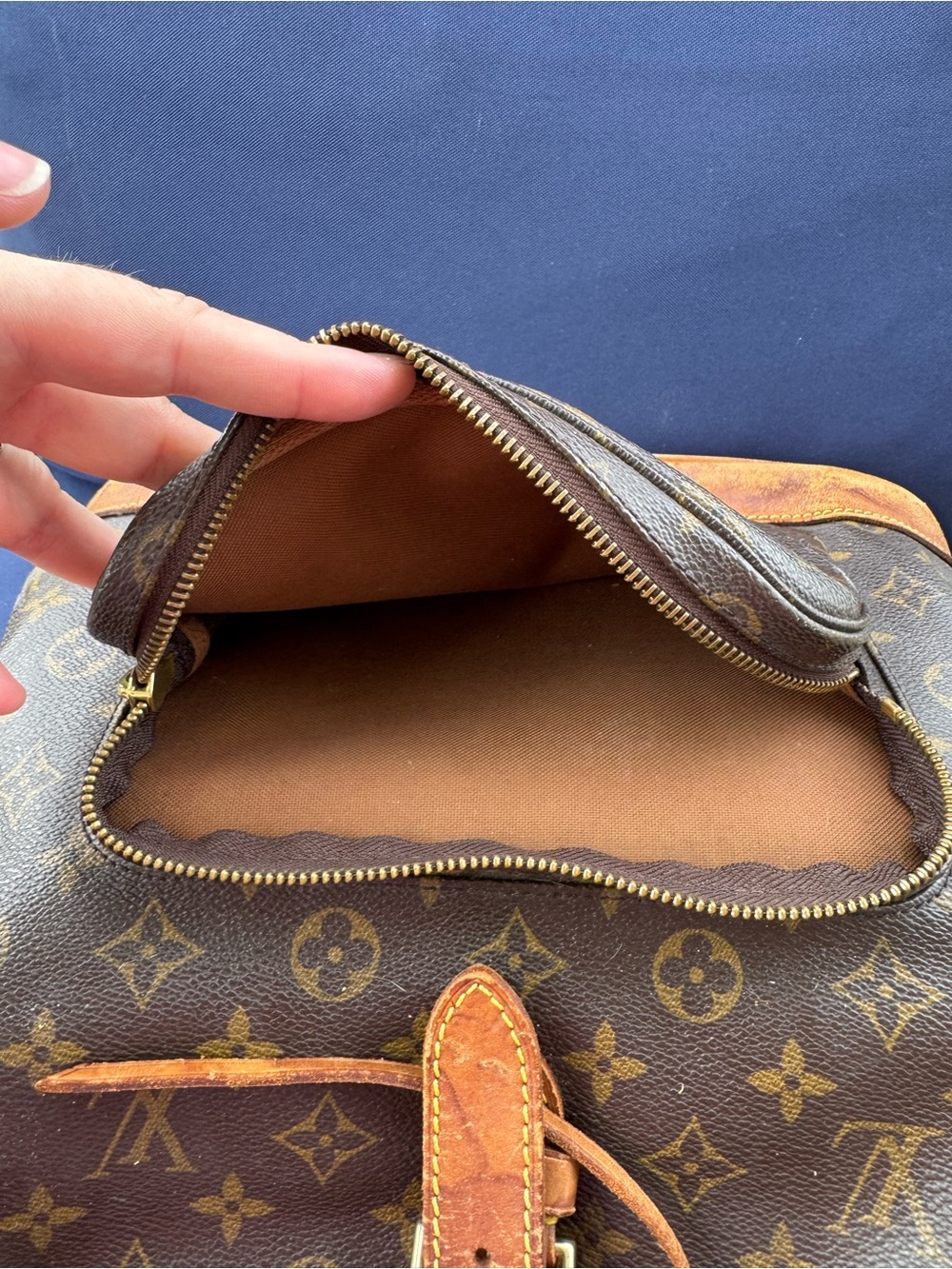 Louis Vuitton Brown Monogram Canvas Drawstring Backpack with Tan Leather Trim - Picture 8 of 12